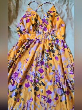 Yellow Floral Sundress with Purple Accents